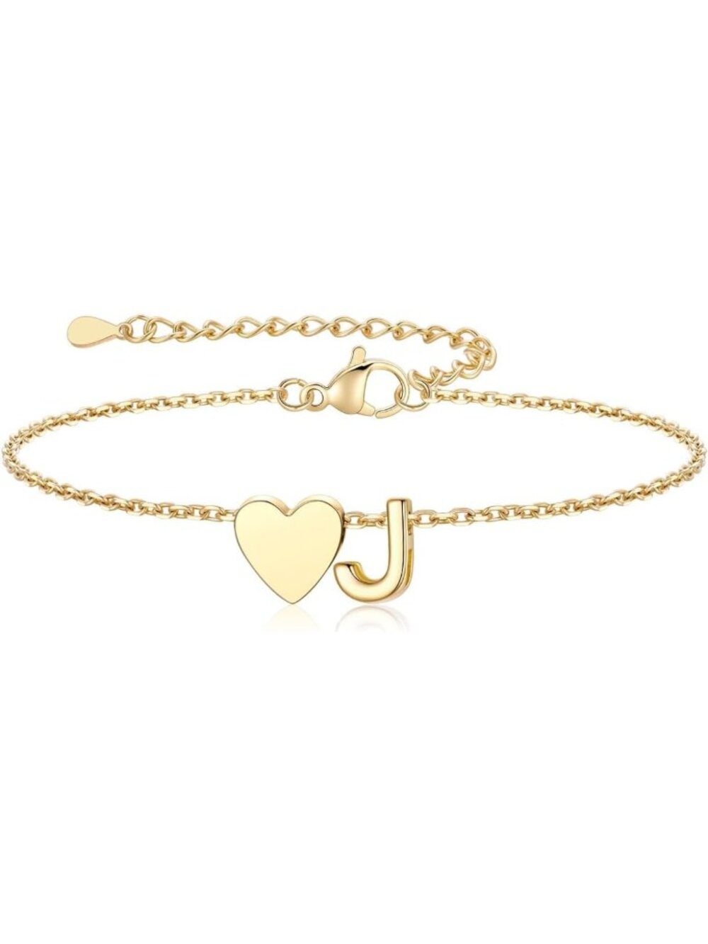 Personalized Initial Heart Charm Bracelet for Women | Dainty Adjustable Jewelry